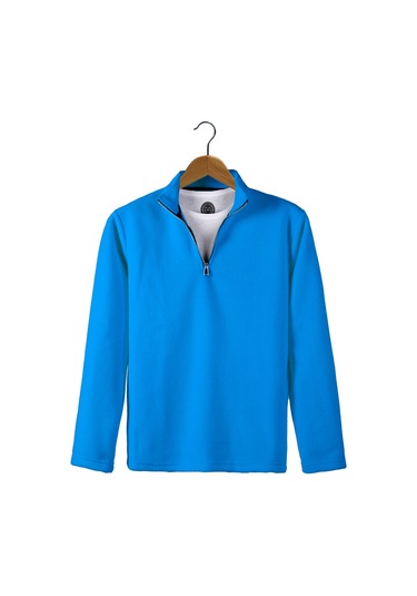 Mavi Yarım Fermuarlı Regular Kalıp Dik Yaka Polar Sweatshirt Mavi