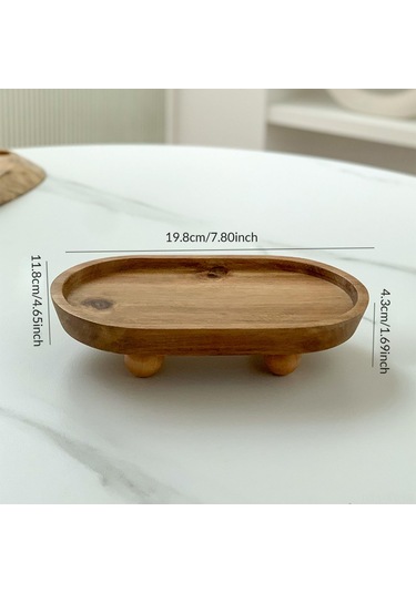 Shineyee Ahşap Mutfak Dekoratif Tepsi Tutucu, Oval Şekil, Yuvarlak Ayaklı, Dekor İçin Yükseltici Stand 11.8x19.8x4.3 Cm