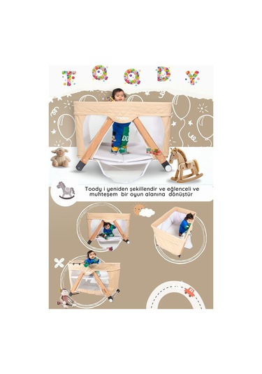 Kiwi Toody All İn One Katlanır Tekerlekli Sallanır Sabitlenir Anne Yanı Park Yatak Beşik - Latte