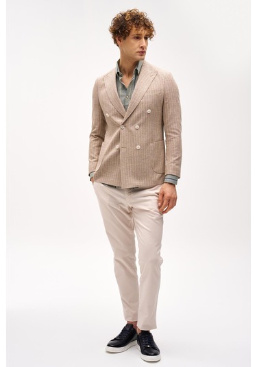 Erkek Bej Slım Fıt / Dar Kalıp Geniş Kırlangıç Ceket-16417 Bej
