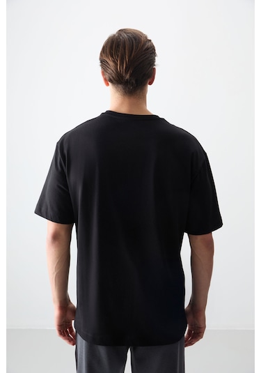 Tommy Life Siyah %100 Pamuk Kalın Yumuşak Dokulu Oversize Fit Baskılı Erkek T-shirt - 88356 Siyah