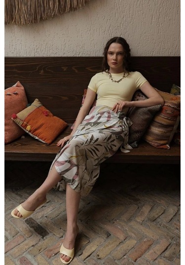 Desenli Viskon Etek - Gri Gri