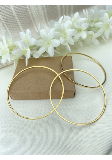 Çelik Bilezik Köşeli Ajda Model Üçlü Yüksek Kalite 316 L Paslanmaz Çelik Bileklik 22 Cm Gold