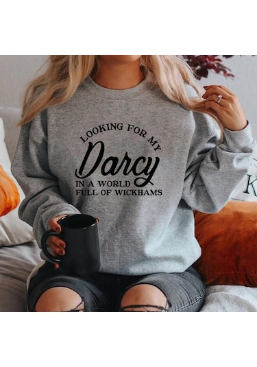 Gümüş Benim Darcy Kazak'ımı Arıyorum Jane Austen Fan Kapüşonlu Kazak Wickhams Top'la Dolu Bir Dünyada Gurur Ve Önyargı Kazak Gümüş