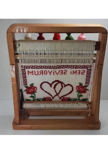 100tel Seni Seviyorum Motifli El Dokuması Hediyelik Minyatür Halı Çok Renkli