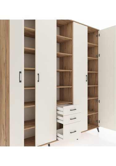 Hyperion Dolap 17 Raflı 3 Çekmeceli 4 Kapaklı 220x44x243 Çam-aytaşı/aytaşı Aytası/aytası