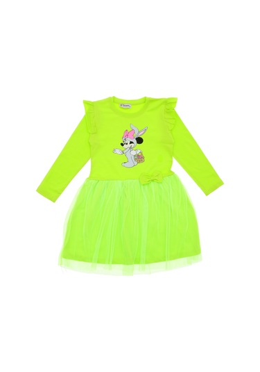 Kız Çocuk Elbise Taşlı Baskılı Yeşil