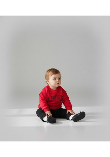 Love Nakışlı Alt Üst Takım Kız Bebek Kırmızı