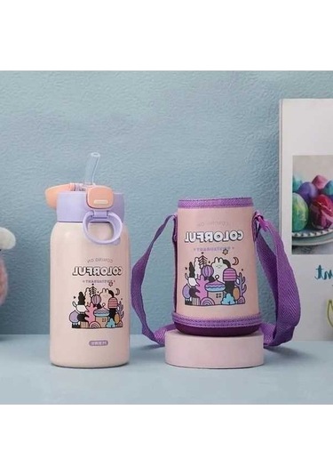 Trendooze 500ml Paslanmaz Çelik Pembe Termos Matara Sızdırmaz Yalıtımlı Pipetli Hediye Kişiye Özel Pembe