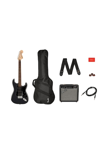 Squier Affinity Strat Hss Frontman 15g Amp Charcoal Frost Metallic Elektro Gitar Seti