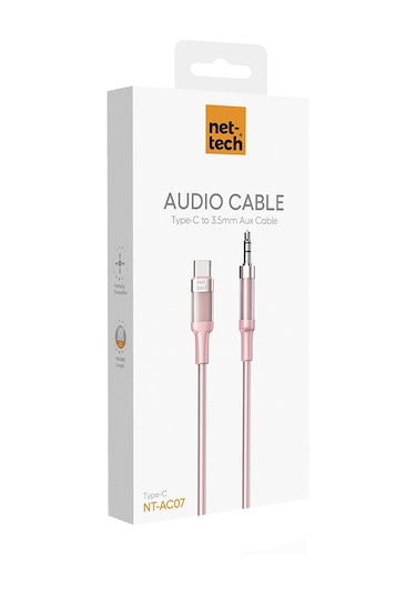 Nettech Nt-ac07 Plastik 100 Cm Type-c To Aux Kablosu Pembe