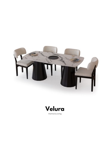 Alora Yemek Odası Takımı Yemek Masası + 4 Adet Sandalye Siyah