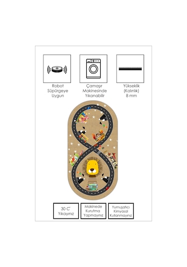 West Home Makinede Yıkanabilir Kaymaz Taban Leke Tutmaz Yol Desenli Çocuk Odası Halısı Oyun Halısı
