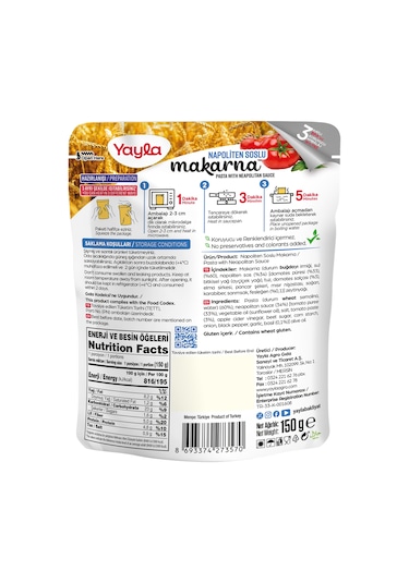 Yayla Yemek Hazır Napoliten Soslu Makarna 150 G