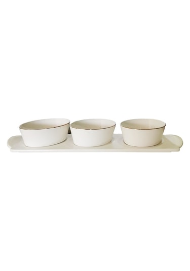 Arow Tepsili Oval 3 Parça Porselen Lüx Servis Sunum Seti Tr-2256