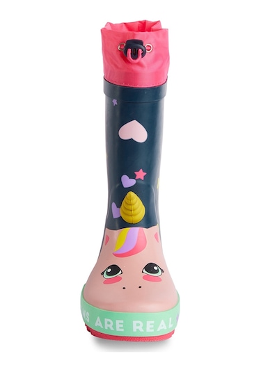 Denokids Kalpli Unicorn Kız Çocuk Lacivert Pembe Yağmur Botu Lacivert - Pembe
