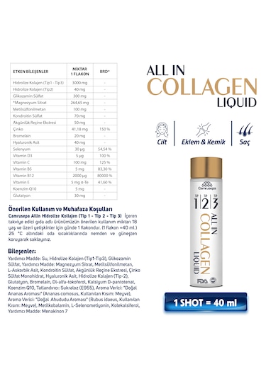 Camrusepa All In Collagen Liquid Tip 1-2-3 28 Flakon Likid Kolajen