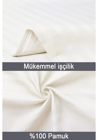Çizgili Saten 2'li Yastık Kılıfı Ekru
