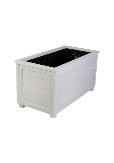 Kaf Ahşap Dekoratif Ahşap Saksı - Uzun / Beyaz