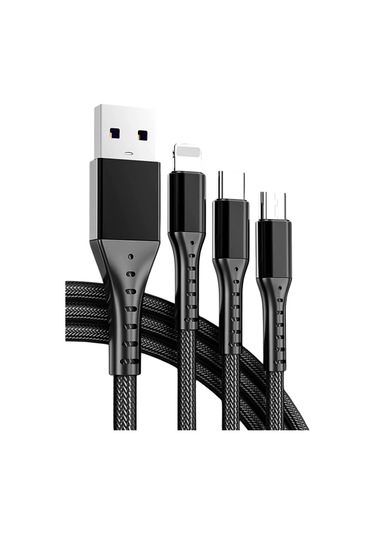 Hasır, 3 İn 1, Şarj Kablosu, Lightning & Micro Usb, Type-c, Ios, - Siyah