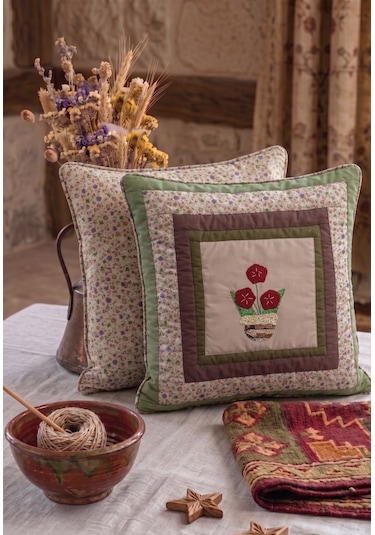Poplin Pamuklu Kırkyama Patchwork Dekoratif Kırlent Kılıfı 45x45 Cm Açık Yeşil