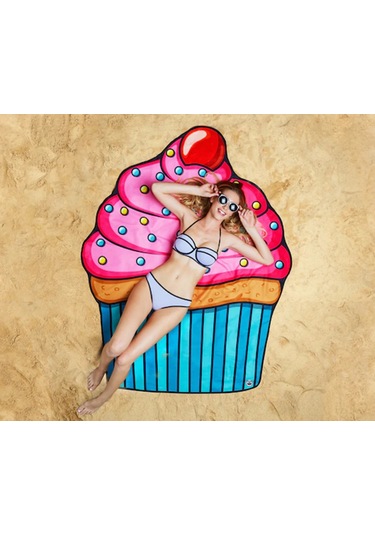 Lemestar Büyük Boy Cupcake Desenli Plaj Battaniyesi - Çok Renkli, Kumdan Koruma, Makinaya Yıkama Uygun, Plaj Havuzu Gönüllü DiğER