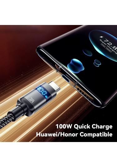 Essager Es-x61 2m Usb'den Type-c'ye Kablo 7a Dijital Ekranlı Telefon Hızlı Şarj Veri Kablosu