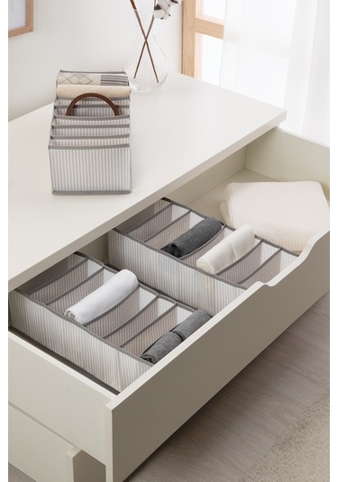 Ocean Home Textile 3'lü 8 Bölmeli Gri Çizgili Çekmece İçi Düzenleyici Set