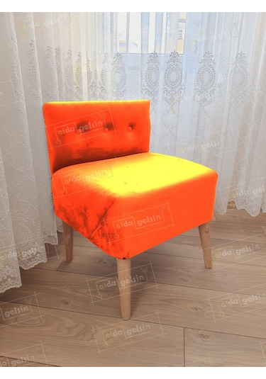 Ultra Lüks Ahşap Ayak Alda Lokum Puf Turuncu