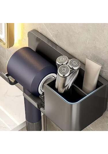 Siyah Duvara Monte Saç Kurutma Makinesi Tutucu Banyo Raf Kurutucu Standı Banyo Organizatör Siyah