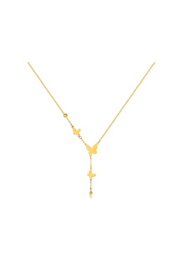 Sones Opk Gx2440 Kelebek Püskül Kolye Paslanmaz Çelik Zincir Altın