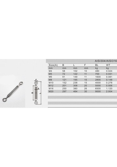 Homyl Paslanmaz Çelik Gerdirme Tel Halat Gergi Kanca Göz Arma