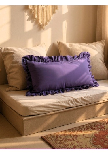 Fırfırlı Vintage Buldan Keten Mor Renk Iskandinav Uzun 40x100 Kırlent Yastık İçi Dolgulu Mor