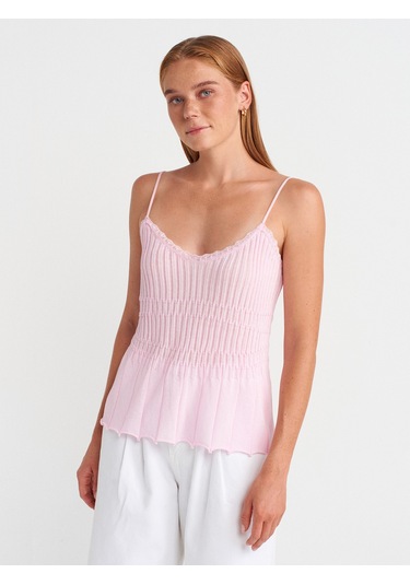 Dilvin 10792 Askılı İnce Dokulu Triko Bluz-pembe Pembe