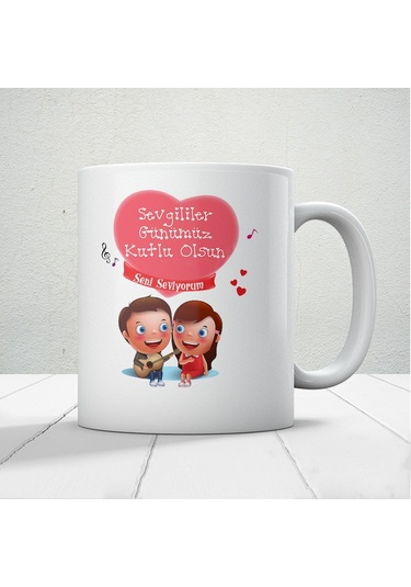 Sevgililer Günümüz Kutlu Olsun Baskılı Kupa Bardak Mod10 Beyaz