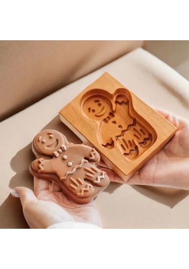 Monyee Kürdan Desenli Ahşap Bisküvi Kalıbı 8x10 Cm - Noel & Yeni Yıl İçin Ev Yapımı Gingerbread, Dolgulu Lezzetler, Doğal Ağaç, Anti Yapışkan Kahve Rengi