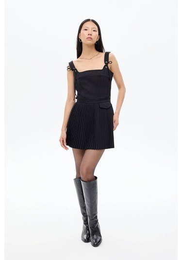 Quzu Pileli Siyah Kadın Etek Etk01102 Siyah