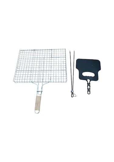 Mangal Aksesuar Seti- Izgara 30-40cm - Köz Maşası- Yelpaze