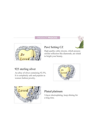 Wostu Kaplama Altın Gül Çelenk Kalp Şeklinde 925 Ayar Gümüş Göz Alıcı Boncuk Fit Orijinal Bilezik Bileklik Dıy Güzel Takı Altın - Gümüş