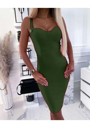 Kadın Dalgıç Kumaş Düğmeli Fermuarlı Askılı Elbise Çok Renkli