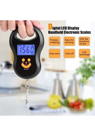 Xindoker Elektronik El Terazi, 50kg Kapasite, 4 Birim Dönüşümü Kg, Lb, Oz, Jin , Geniş Lcd Ekran, Otomatik Kapanma, Sıcaklık Ölçümü - Siyah