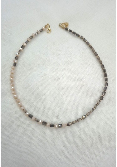 Gri Bej Boncuk Bayan Kolye