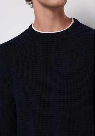 Colins Regular Fit Yuvarlak Yaka Jakarlı Erkek Lacivert Kazak Cl1076734 Q1.v2 Nav Lacivert