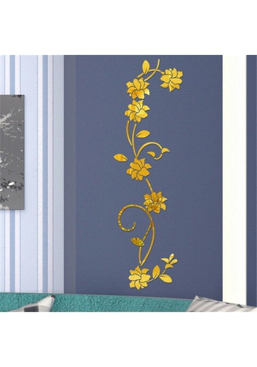 Çıkarılabilir 3d Sanat Duvar Resmi Çiçek Şekli Ayna Duvar Çıkartmaları Çıkartma Altın