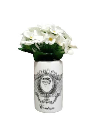 Vazoda Beyaz Yapay Çiçe Dekoratif Kraliçe Model Vazo Dahil 7 x 7 x 16 CM