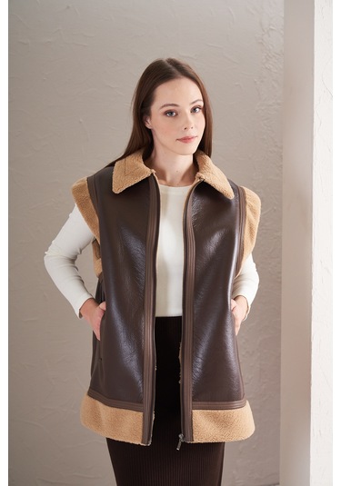 Kürklü Yelek Kahve Kahve