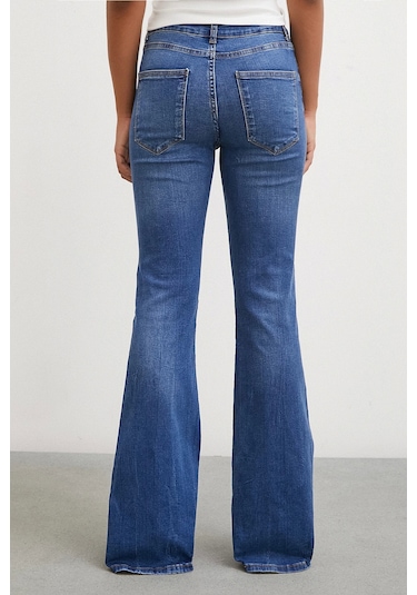 Never More Yüksek Bel İspanyol Paça Jean Mavi