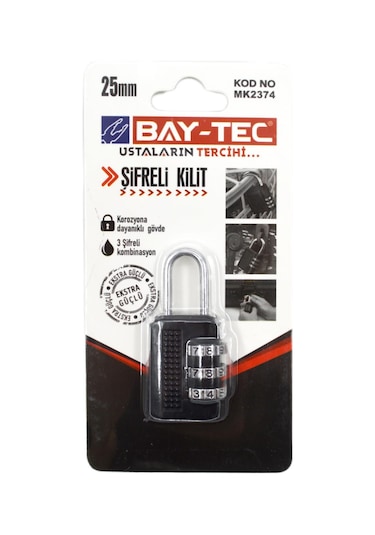 Bay-tec Şifreli Asma Kilit 25 Mm Siyah Mk-2374