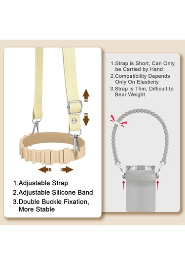 Aubyhe Stanley Bardak İçin Ayarlanabilir Silikon Askılı Kordon - Krem Rengi, Taşıma Kolaylığı Sağlar Haki