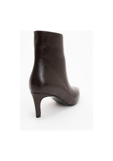 Noya Kahverengi Cilt Sivri Burun Kadın İnce Topuklu Bot Kahverengi Deri
